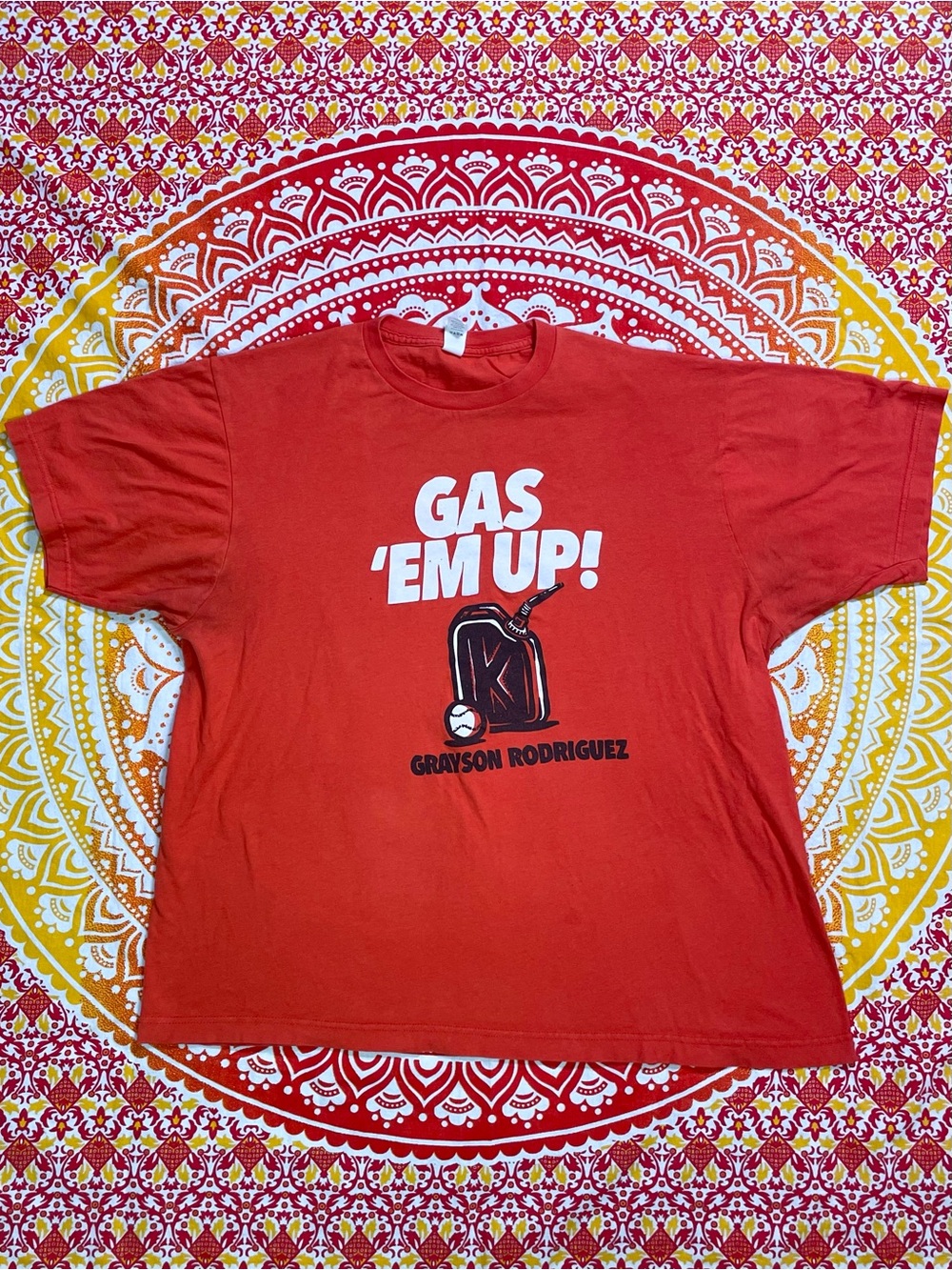 Baltimore Orioles Grayson Rodriguez “Gas 'Em Up!” Orange Graphic Tee Baseball XL